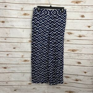 Loft Blue White Linen Blend Ikat Pull On Pants